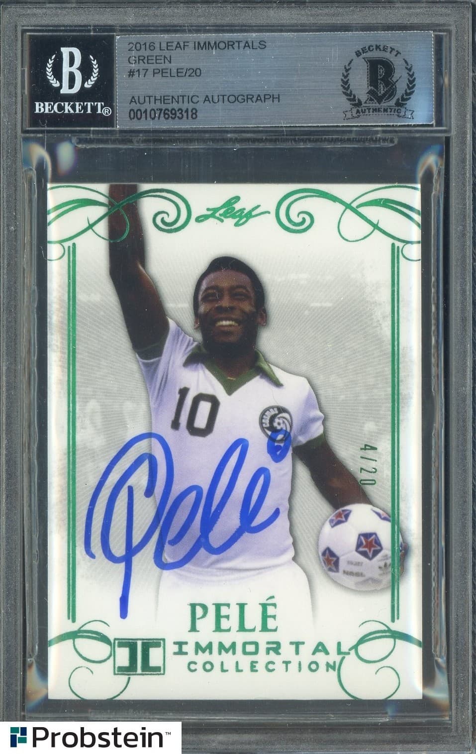 Pele Signed 2016 Leaf Immortals Soccer Green #17 4/20 AUTO BGS BAS