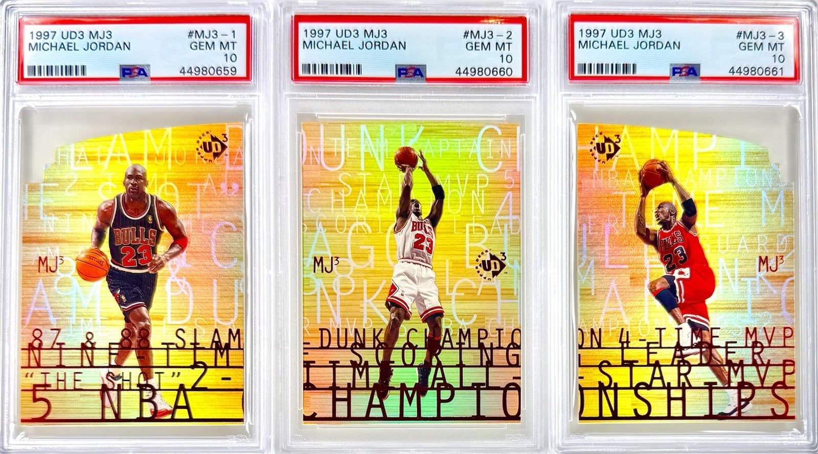 1997 Michael Jordan UD3 MJ3 SET PSA 10 UD Upper Deck Die Cut Gem Mint #1 #2 #3