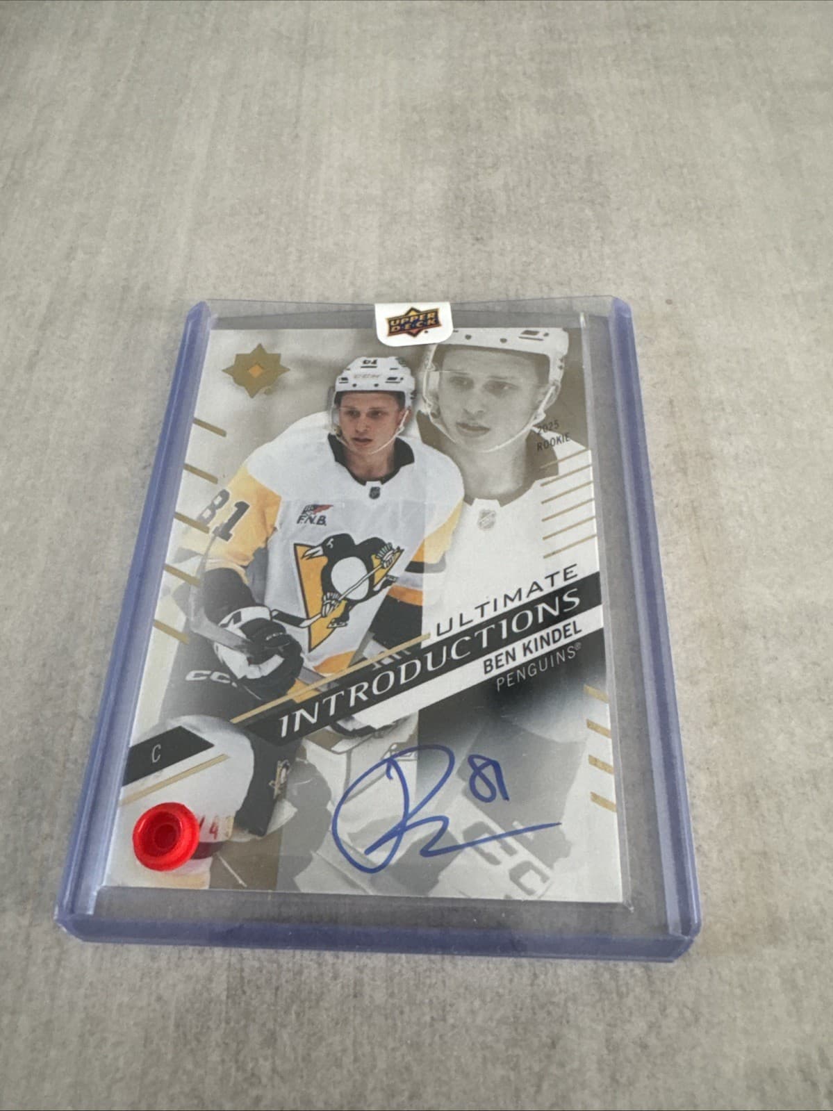 2025-26 Upper Deck Ultimate Collection Hockey Ben Kindel Rookie Auto Gold /49
