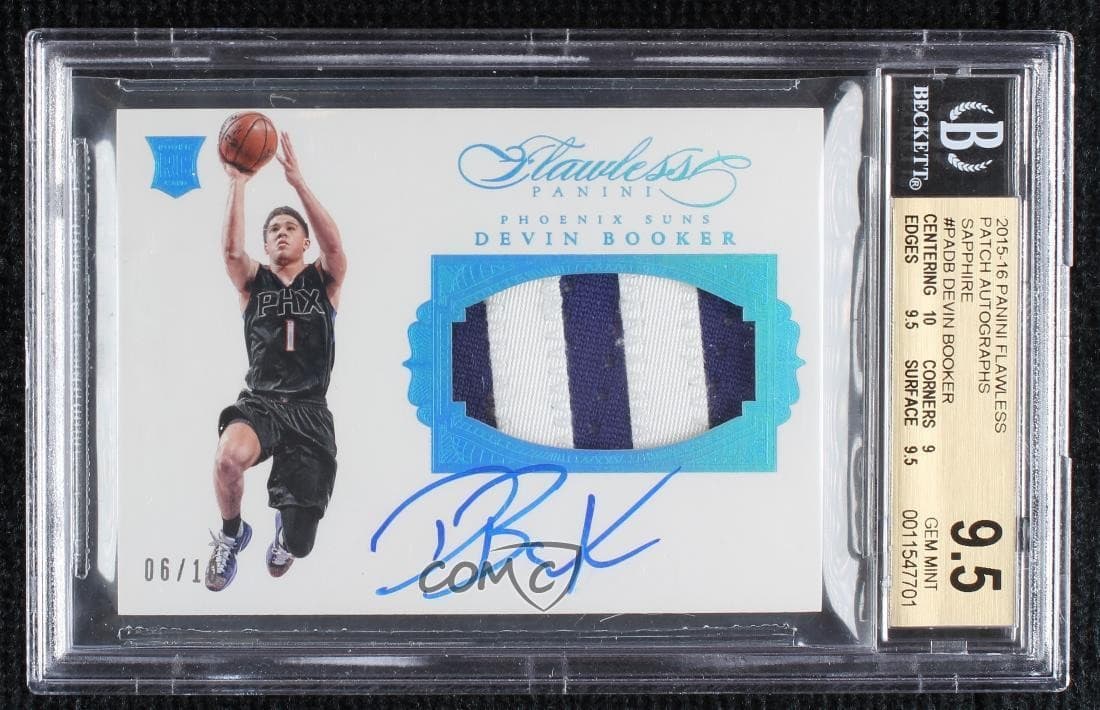 2015 Panini Flawless Sapphire 6/10 Devin Booker BGS 9.5 RPA Rookie Patch Auto RC