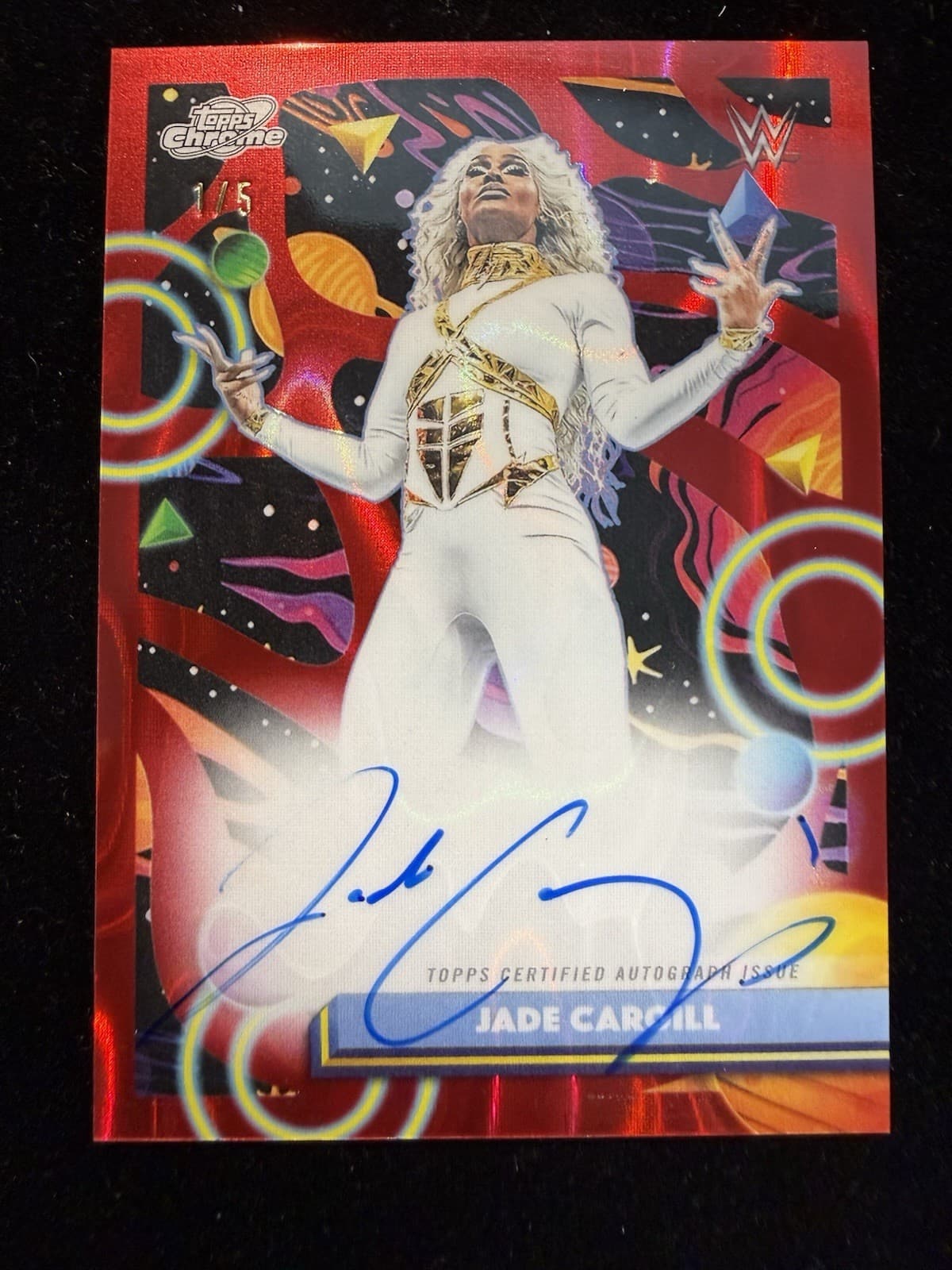 2026 Topps Chrome Cosmic WWE Jade Cargill #CCA-JDC Red Flare Auto #d 1/5