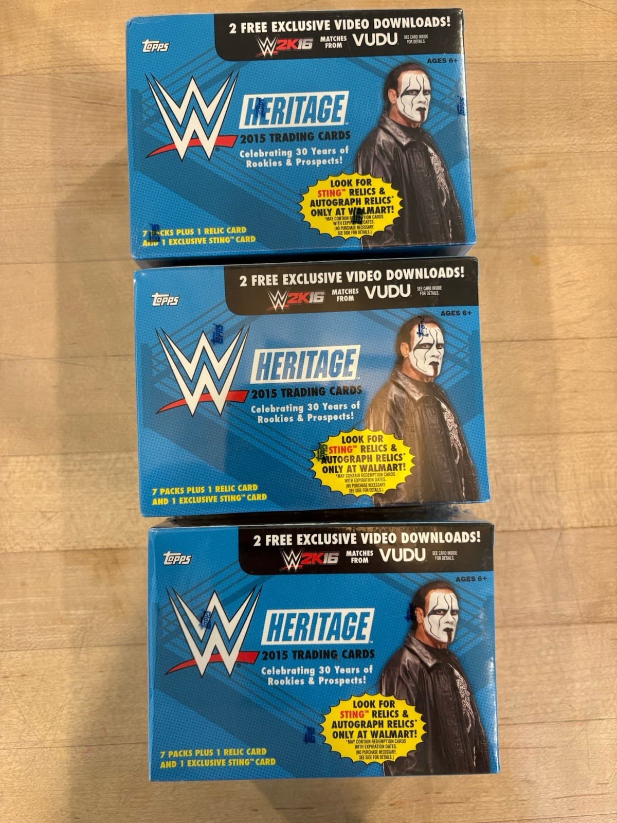 Lot Of 3 2015 Topps WWE Heritage Wrestling FACTORY SEALED Blaster Boxes