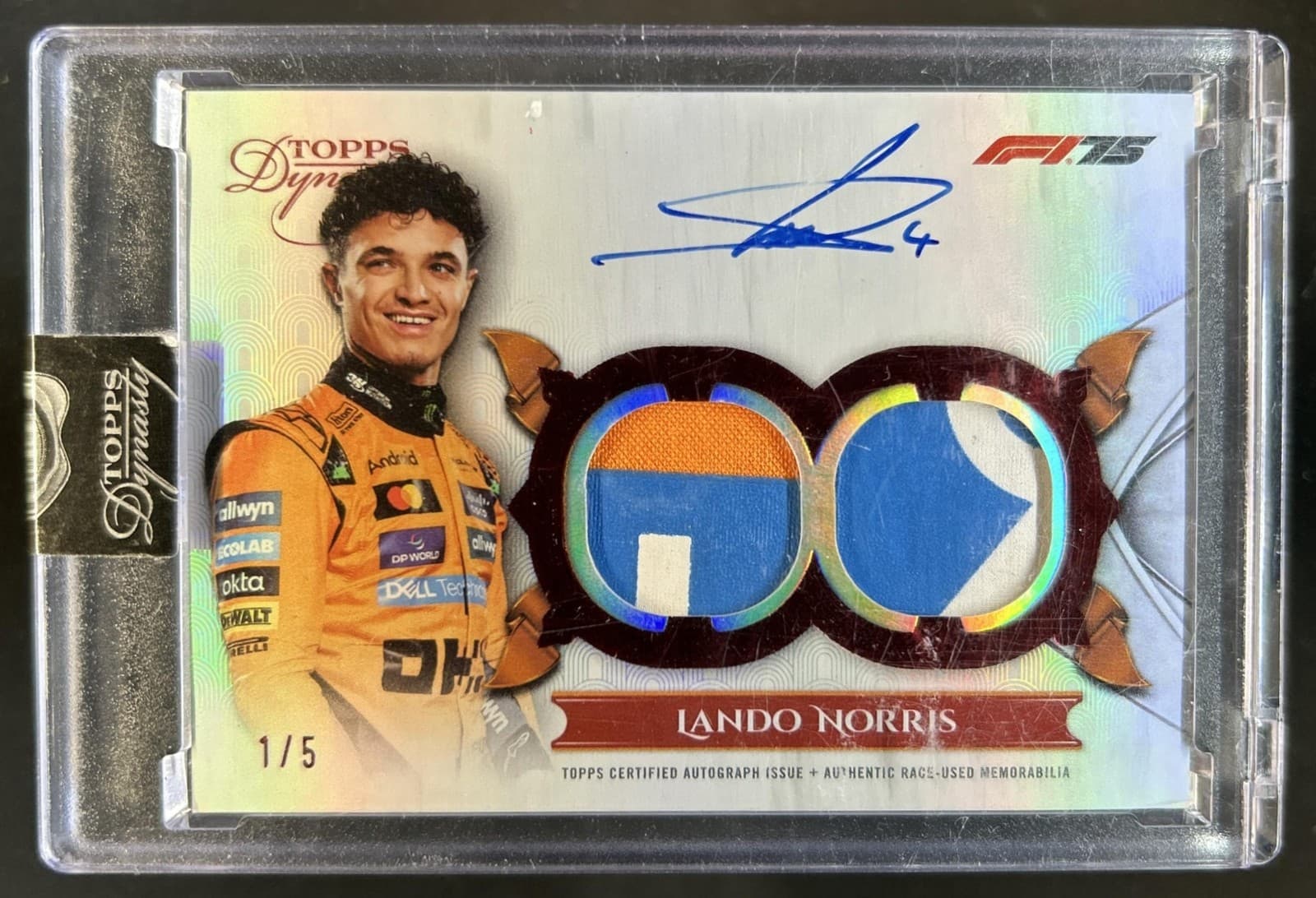 2025 Topps Dynasty F1 Lando Norris Single Driver Dual Relic Auto Red #/5