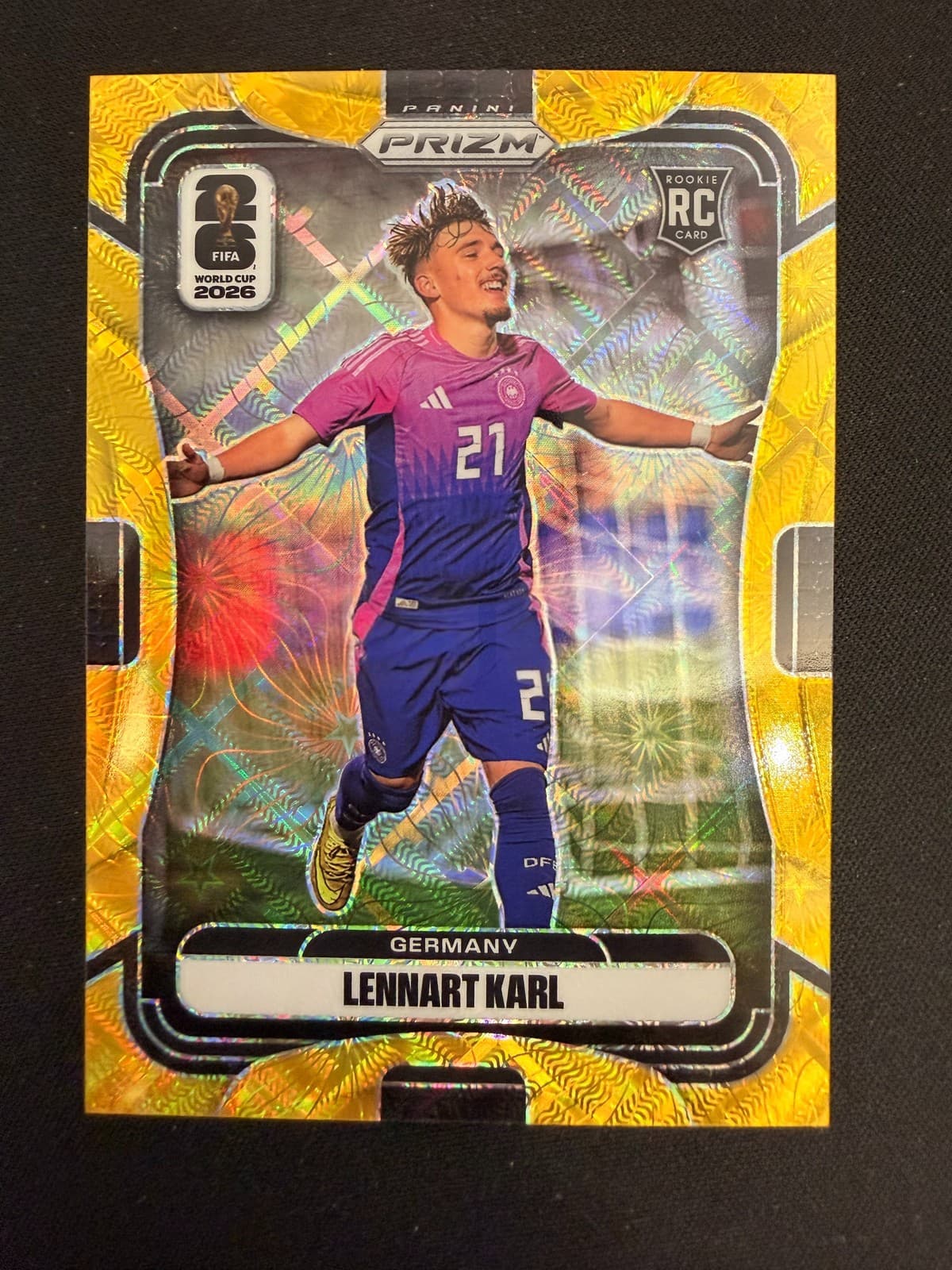 2026 Panini Prizm FIFA World Cup Lennart Karl #58 RC Gold Celestial Lattice /10