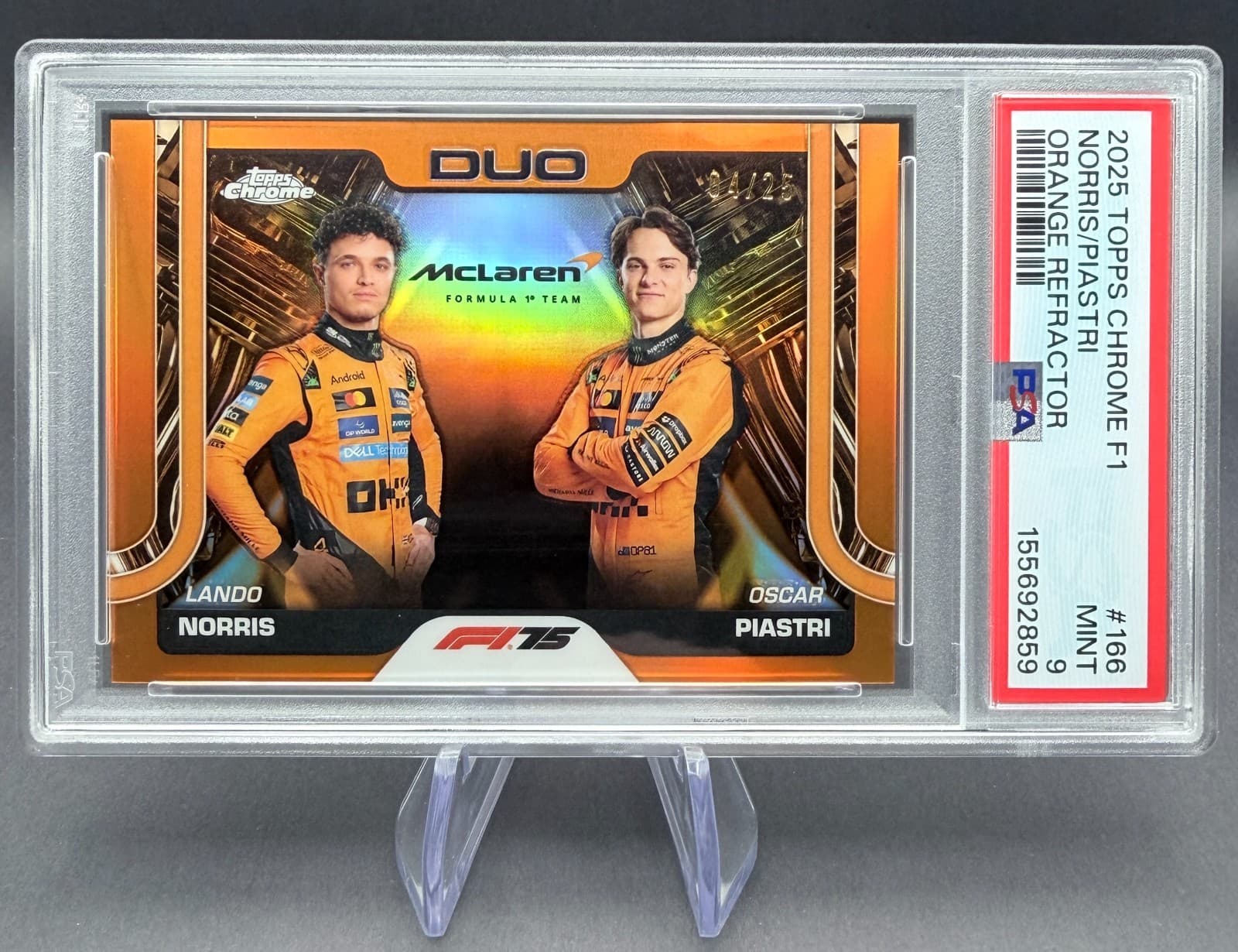 2025 Topps Chrome F1 #166 McLaren Duo Orange/25 PSA 9 Color & Driver Match 4/25