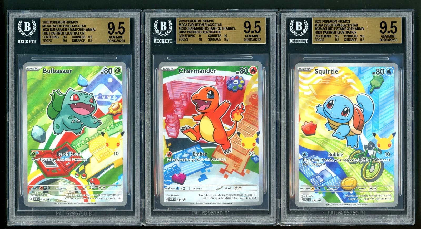 2026 Pokemon Kanto First Partner Bulbasaur Charmander BGS 9.5 GEM MINT Set of(3)