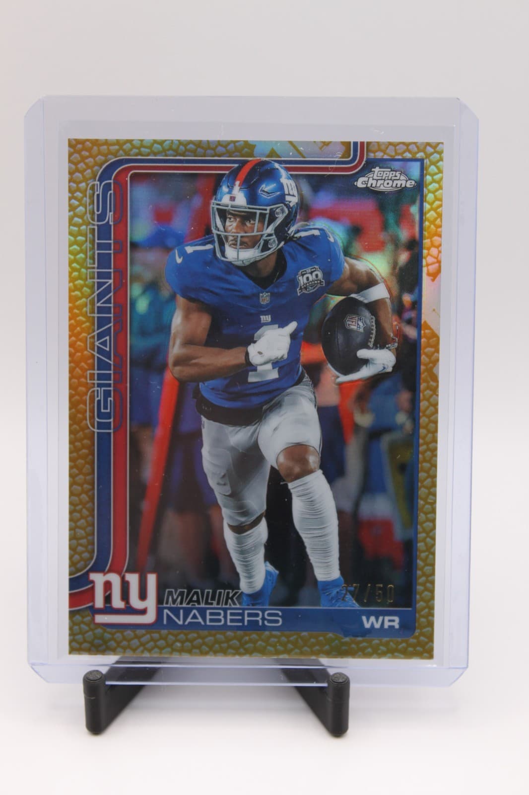 2025 Topps Chrome - Malik Nabers #225 Gold Refractor /50 Football Leather