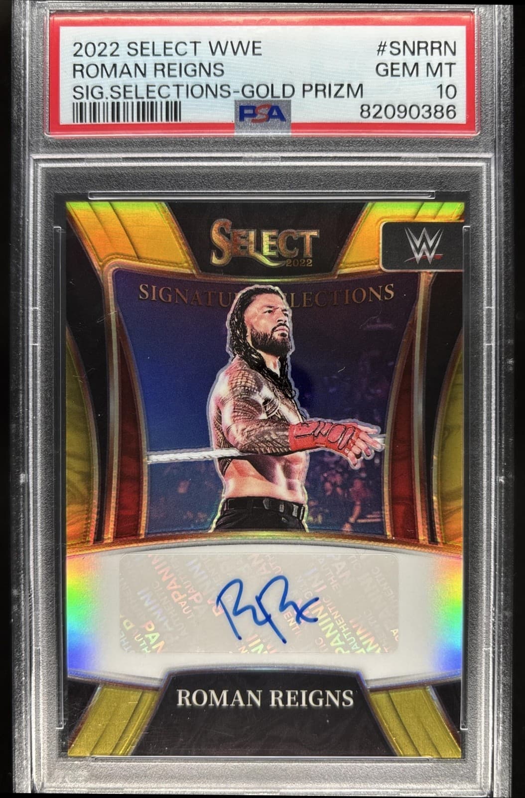 Roman Reigns 2022 Panini Select WWE Signature Selections Gold Auto 10/10 PSA 10