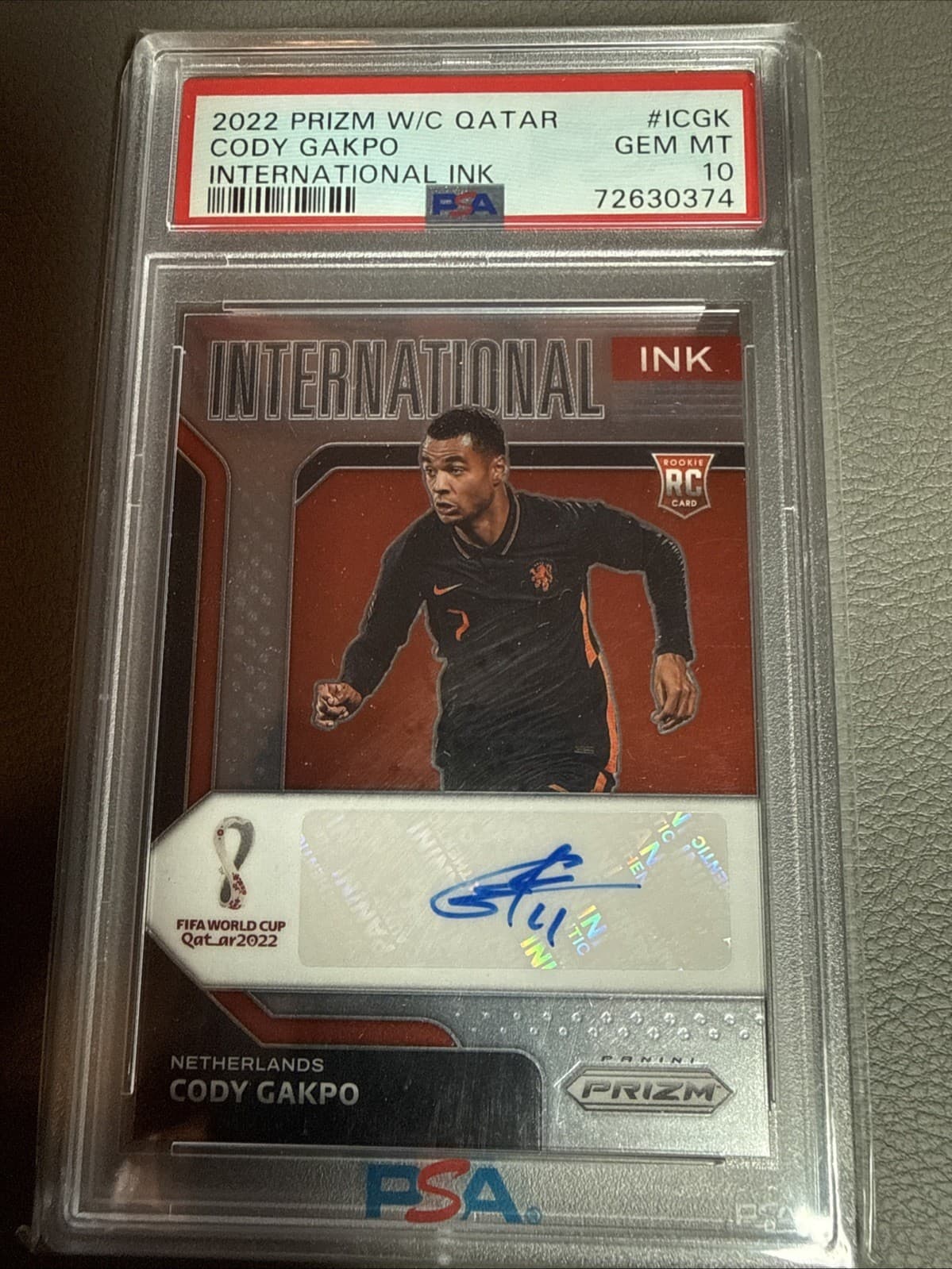 2022-23 Prizm World Cup Rookie- Cody Gakpo International Ink Netherlands PSA 10