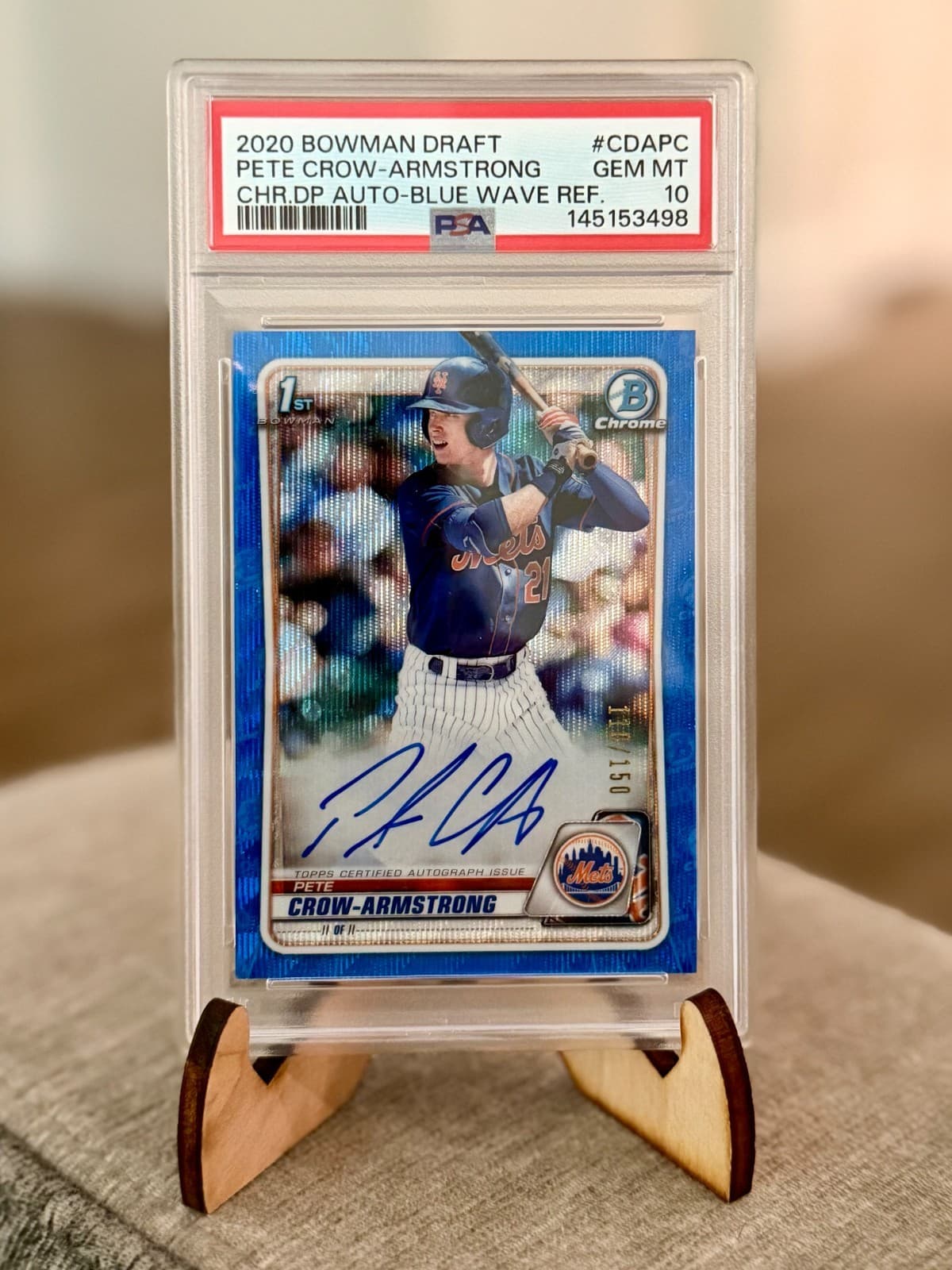 2020 Bowman 1st Chrome Blue Wave Refractor Auto Pete Crow-Armstrong #/150 Psa 10