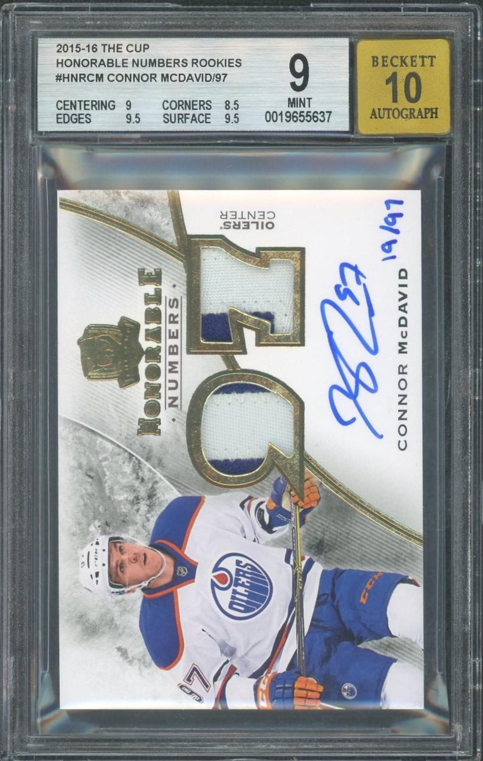 2015/16 Upper Deck Cup Connor McDavid Honorable Numbers Rookie Auto /97 BGS 9
