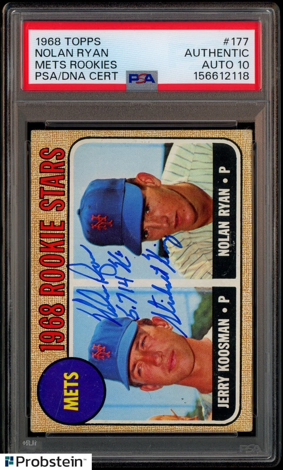 Nolan Ryan HOF Signed 1968 Topps #177 Mets Rookies RC PSA/DNA 10 AUTO