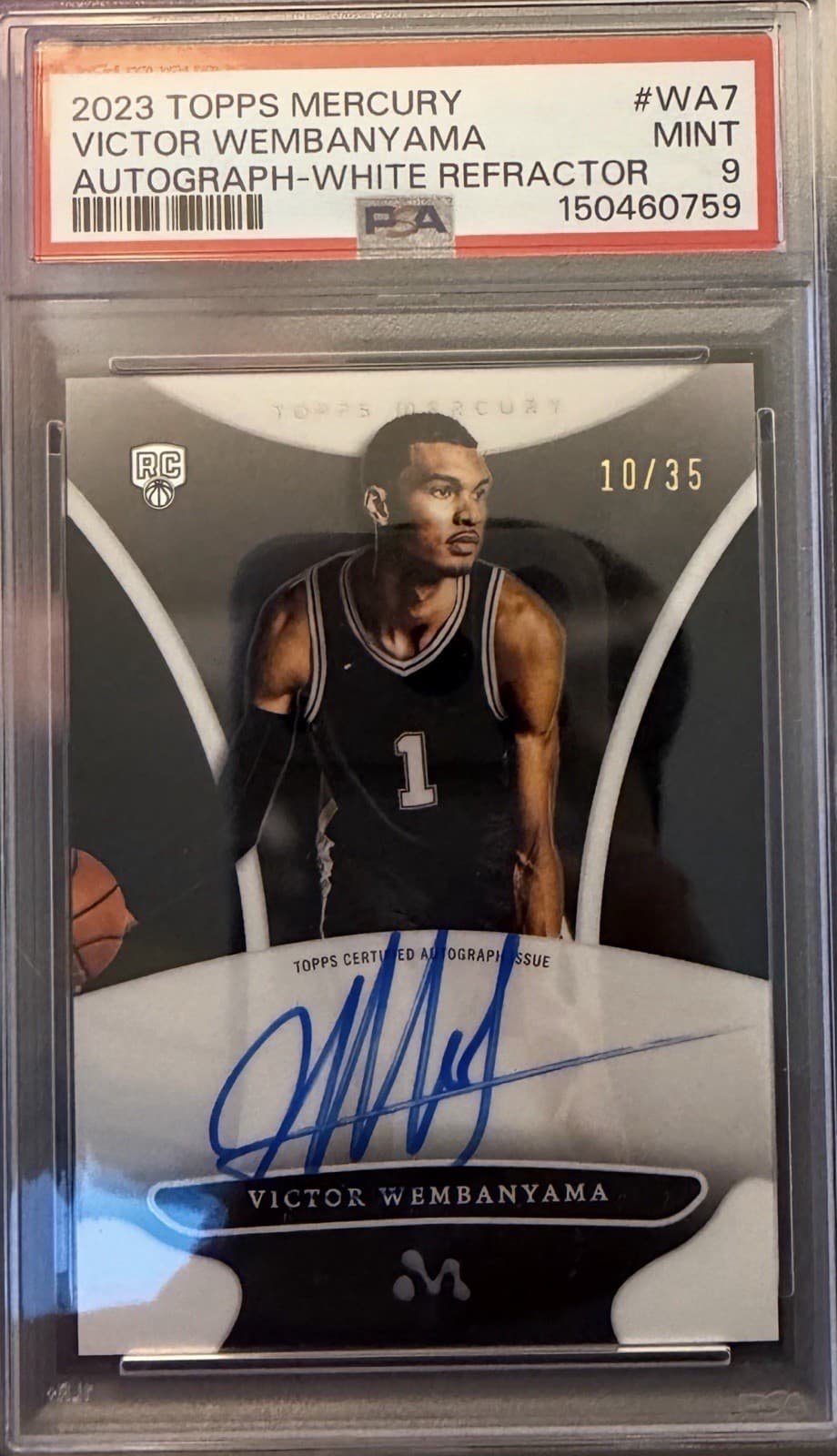 Topps 2023 Mercury Victor Wembanyama RC Auto White Refractor WA7 /35 PSA 9