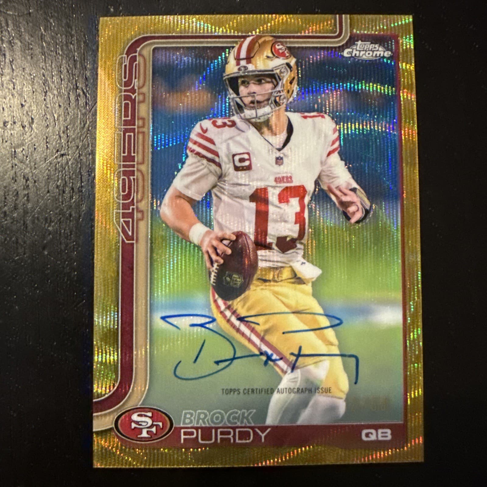 Brock Purdy 2025 Topps Chrome On Card Auto Variation #BA-BP Gold Refractor 12/50