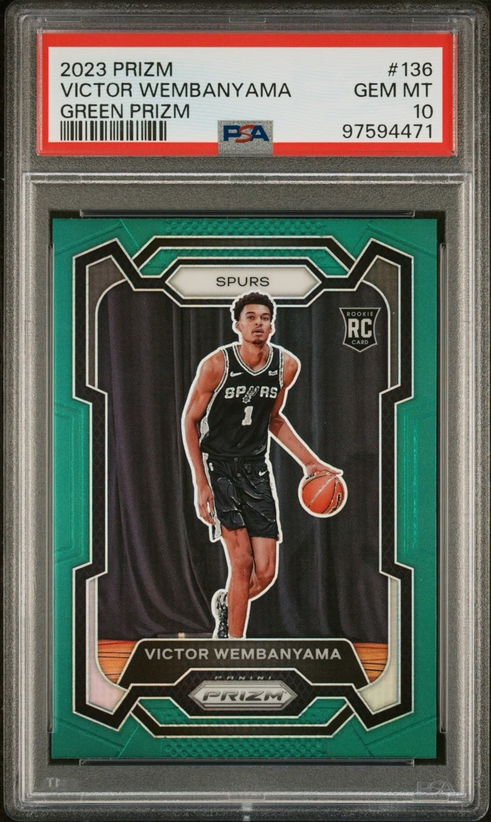 2023-24 Panini Prizm Victor Wembanyama #136 Green Prizm RC PSA 10 GEM MINT