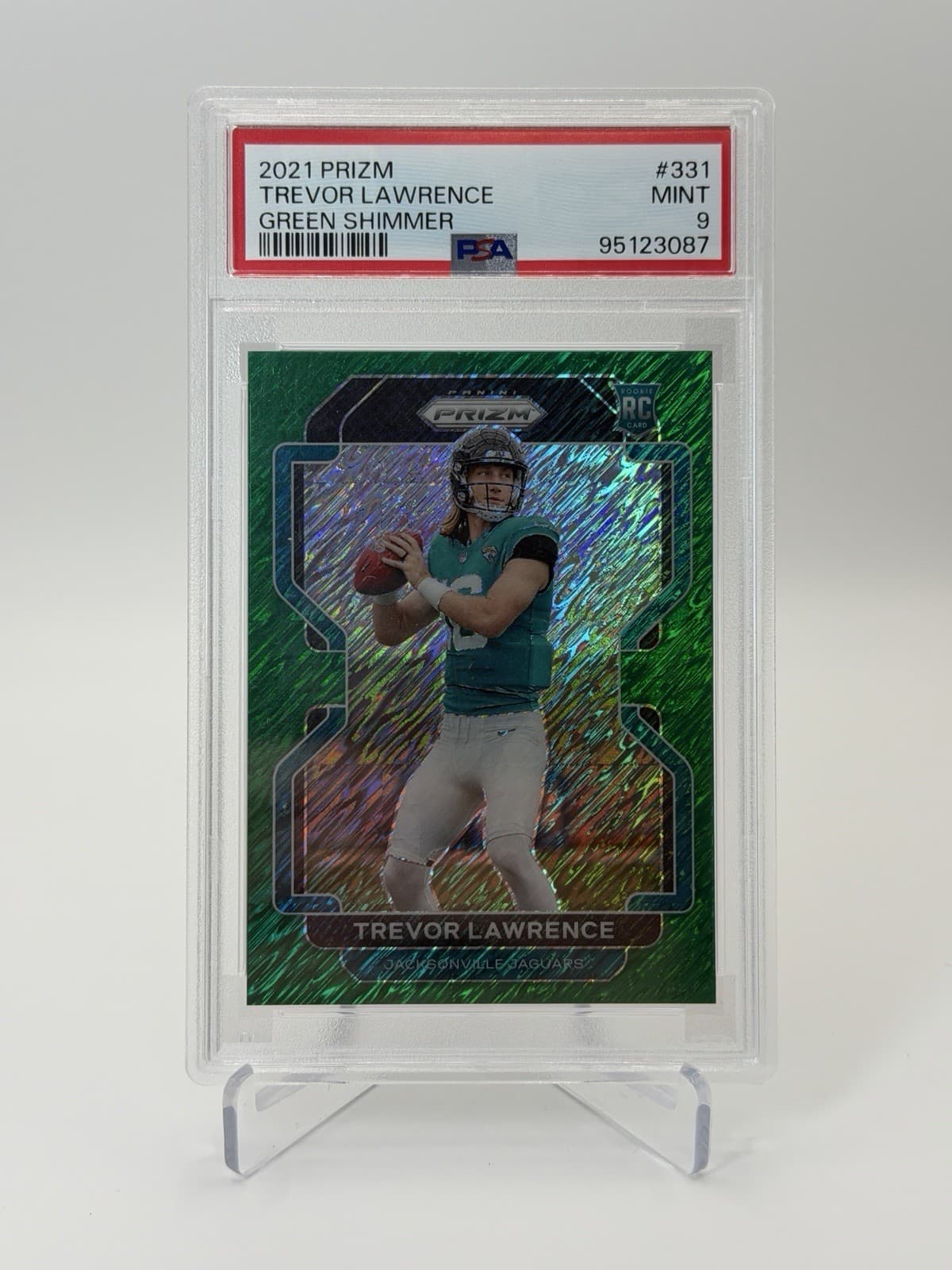 2021 Panini Prizm Trevor Lawrence Green Shimmer /5 PSA 9 RC Jaguars SSP PSA 9