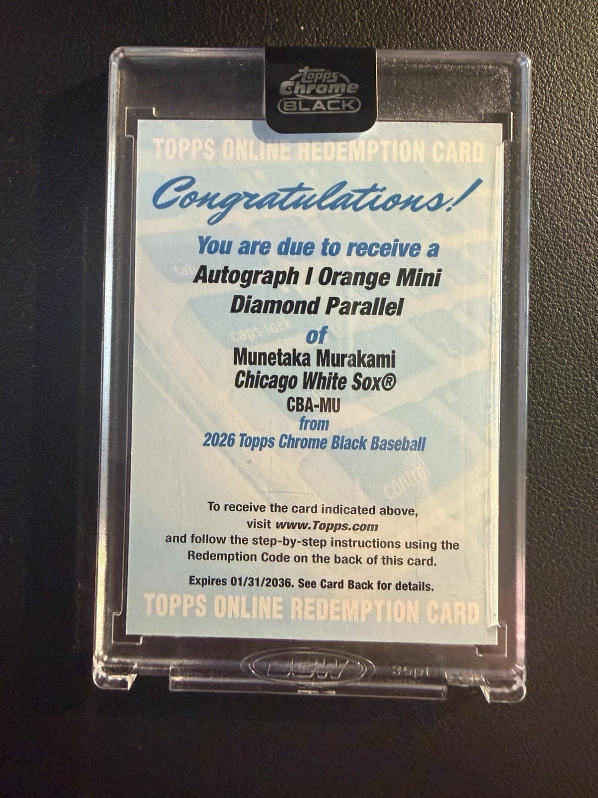 2026 Topps Chrome Black Munetaka Murakami Auto Orange Mini Diamond/25 Redemption