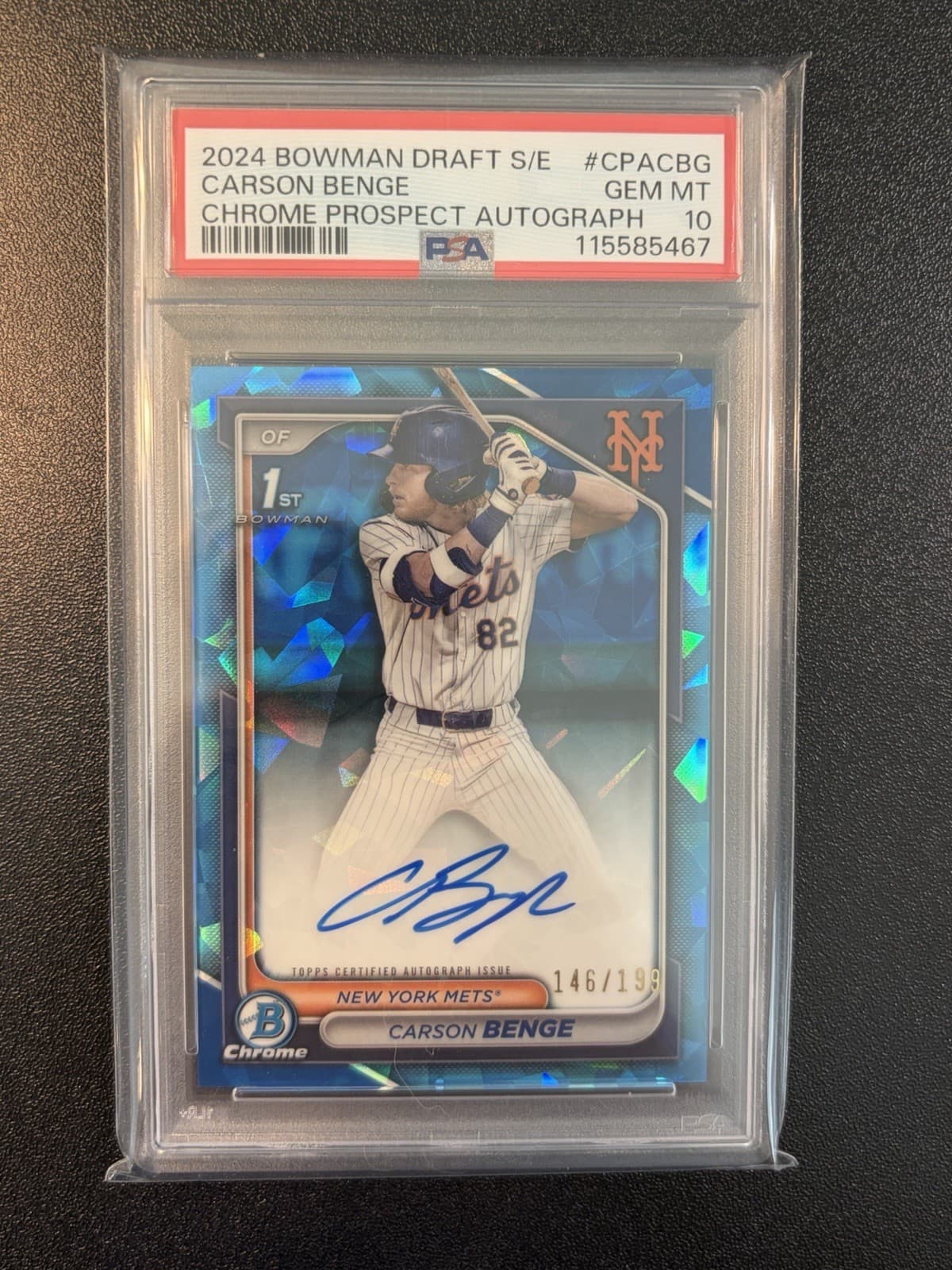 2024 Bowman Draft Sapphire Carson Benge Auto RC #CPA-CBG /199 PSA 10