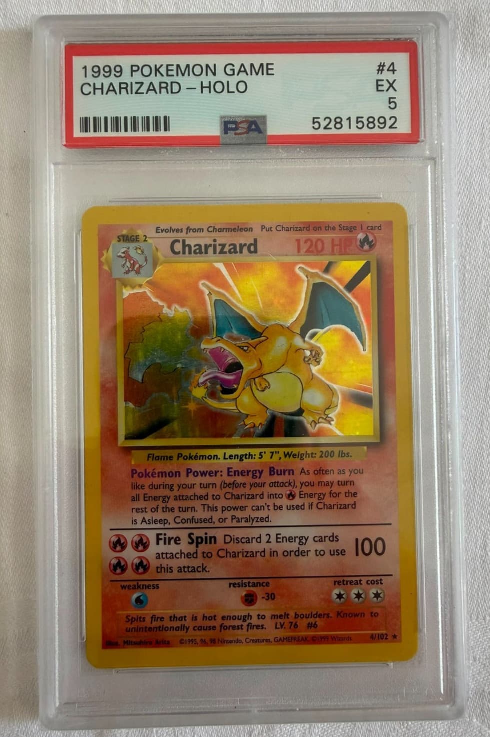 1999 Pokemon Base Set Charizard Holo 4/102 PSA 5 EX WOTC Graded Card Rare