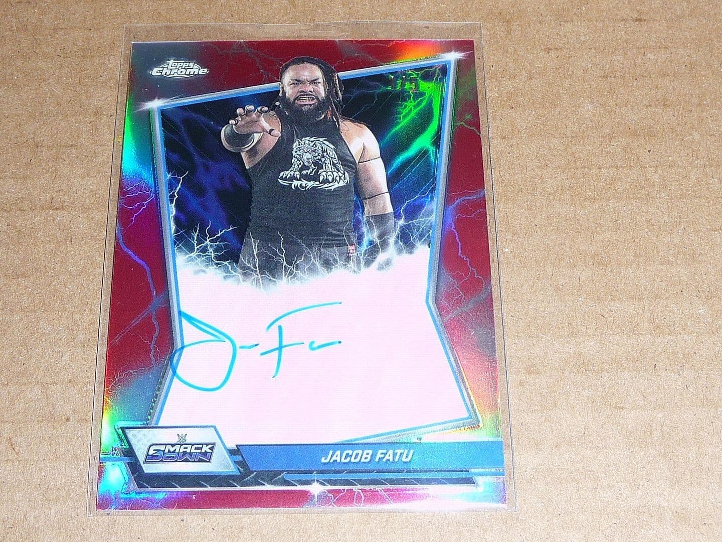 2026 Topps Chrome WWE WRESTLING JACOB FATU AUTOGRAPH/AUTO RED REFRACTOR 1/5 2533