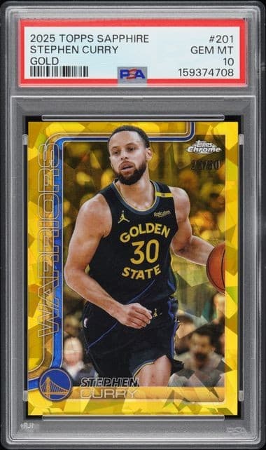2025-26 Topps Chrome Sapphire Stephen Curry #201 Gold /50 PSA 10 (TH