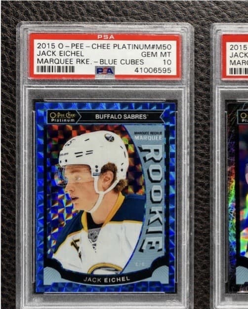 2015-16 O-Pee-Chee Platinum - Marquee Rookies Jack Eichel #M50 Blue Cubes /75 RC