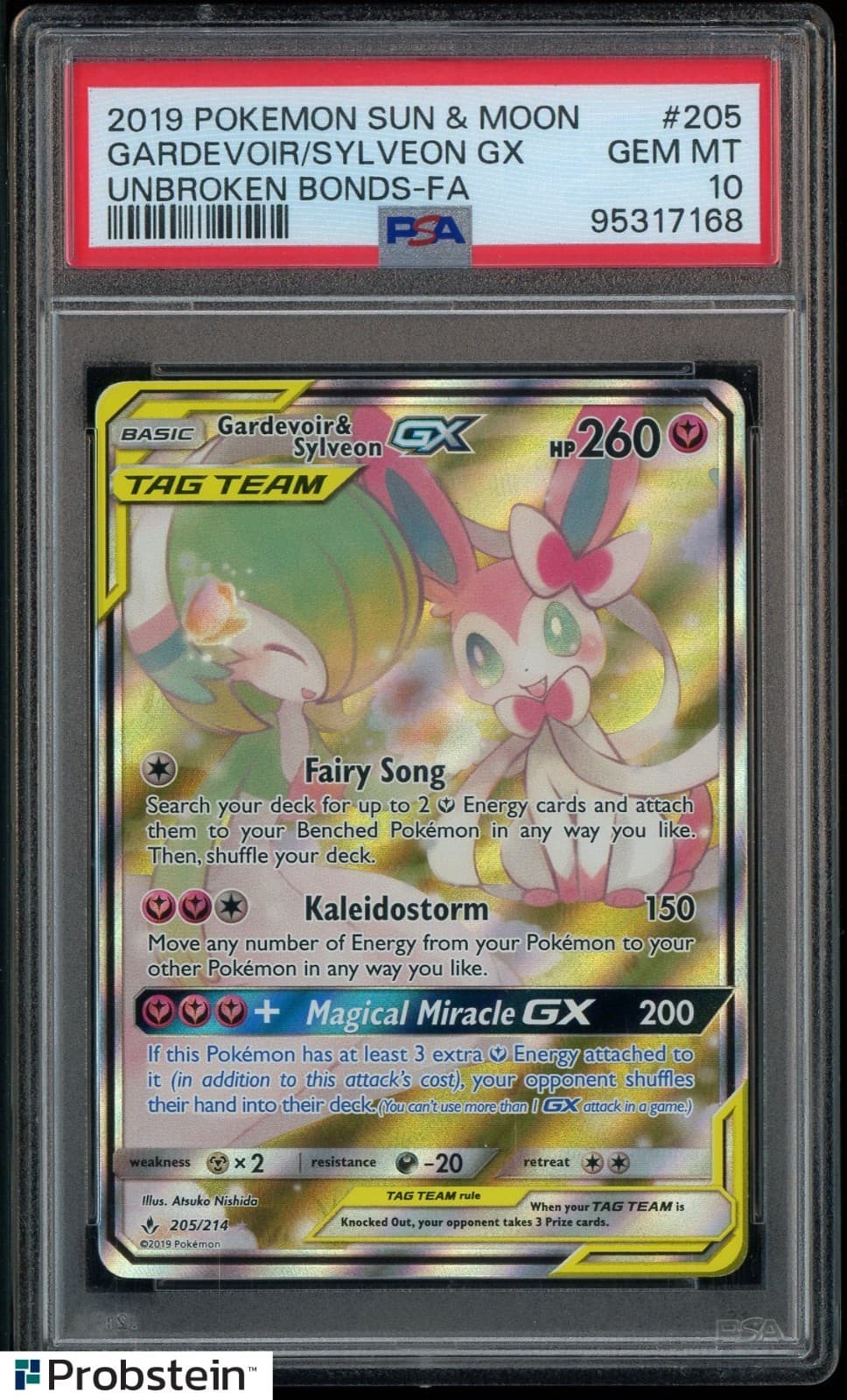 2019 Pokemon Sun & Moon Unbroken Bonds #205 Gardevoir & Sylveon GX PSA 10