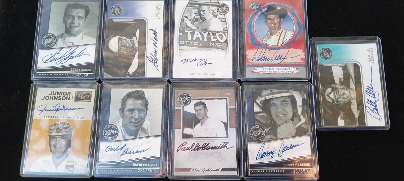 9 Card lot Press Pass Wheels Paini Famous NASCAR Racing Legends Autograph Cards