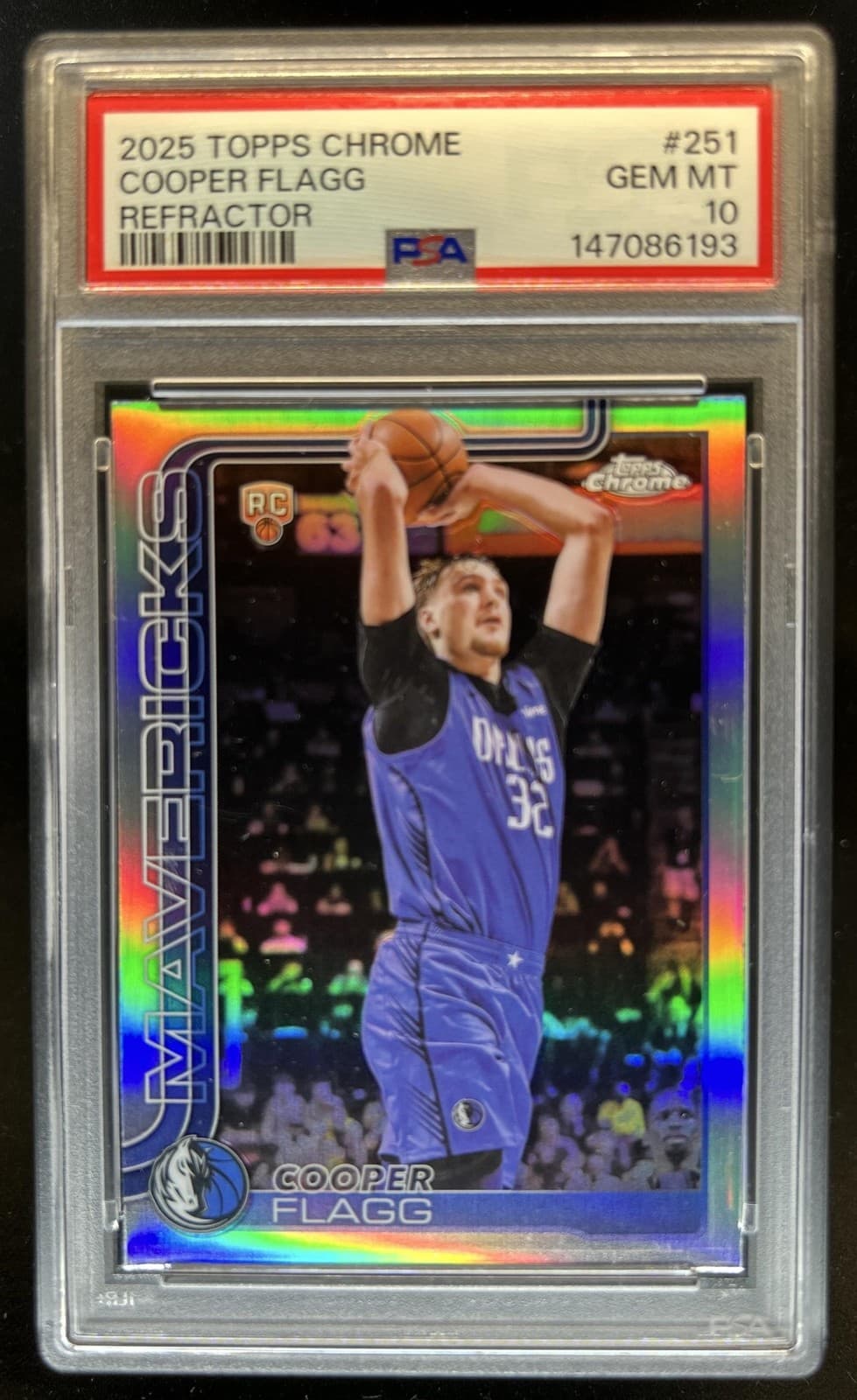 2025-26 Topps Chrome Cooper Flagg RC Refractor Rookie #251 Mavericks PSA 10