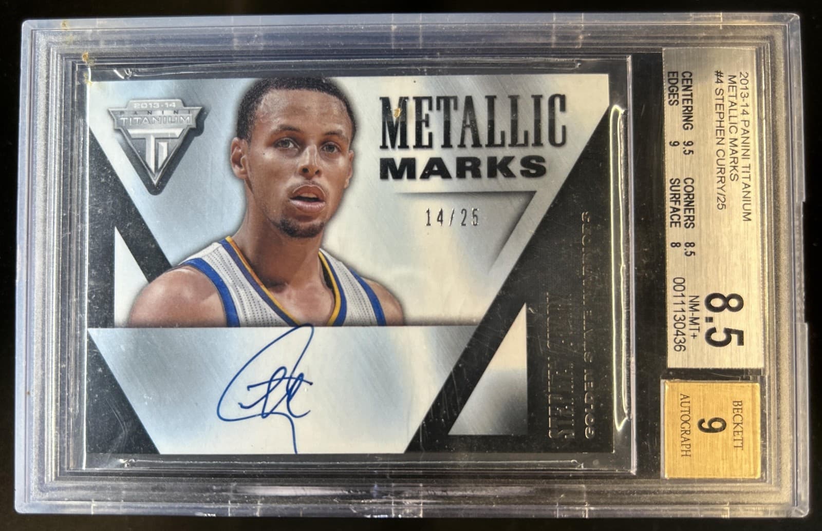 2013-14 Panini Titanium Stephen Curry Metallic Marks Auto #/25 BGS 8.5/9