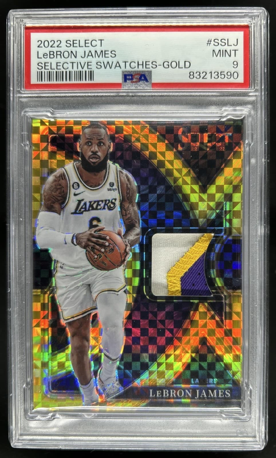2022-23 Panini Select LeBron James Selective Patch Gold Prizm #/10 Lakers PSA 9