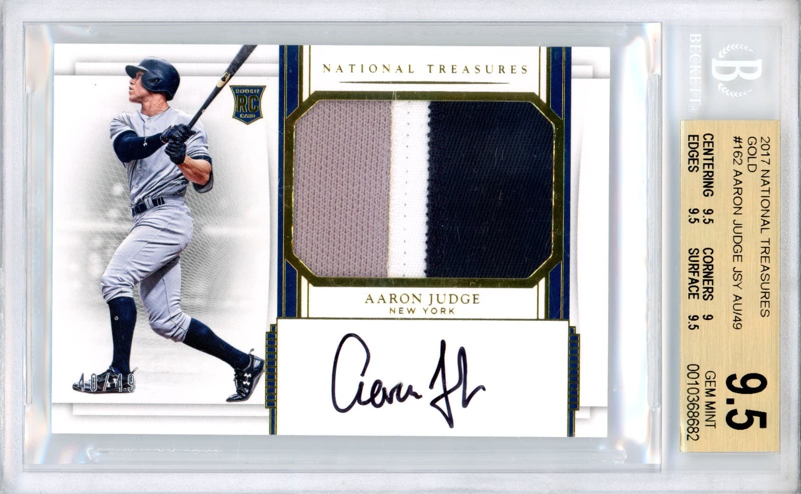 2017 NATIONAL TREASURES #162 AARON JUDGE RPA  /49 BGS 9.5/10 Auto