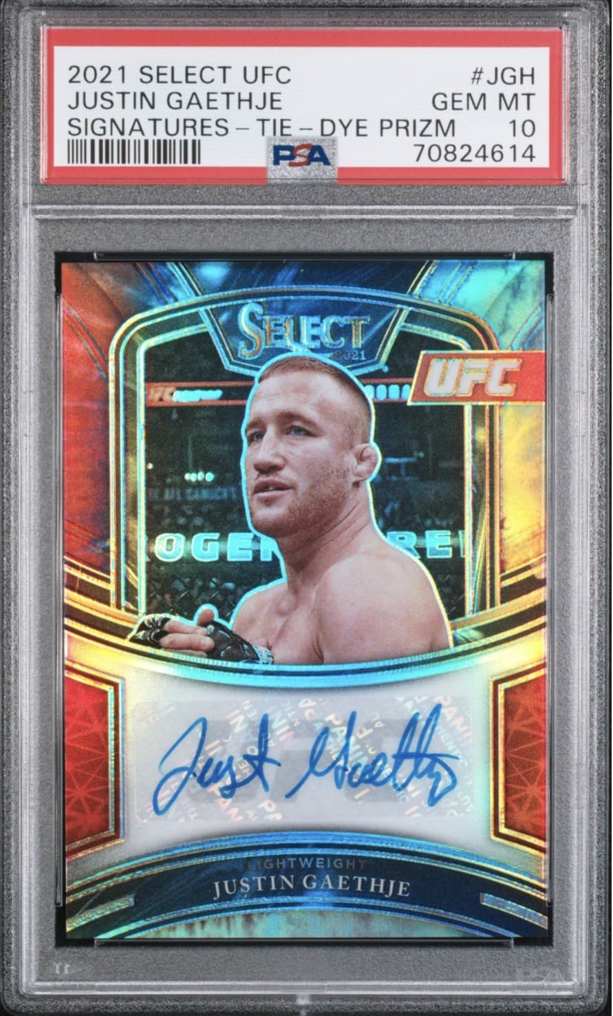 JUSTIN GAETHJE Panini UFC Select SIGNATURES TIE DYE PRIZM /25 PSA GEM MT 10 AUTO