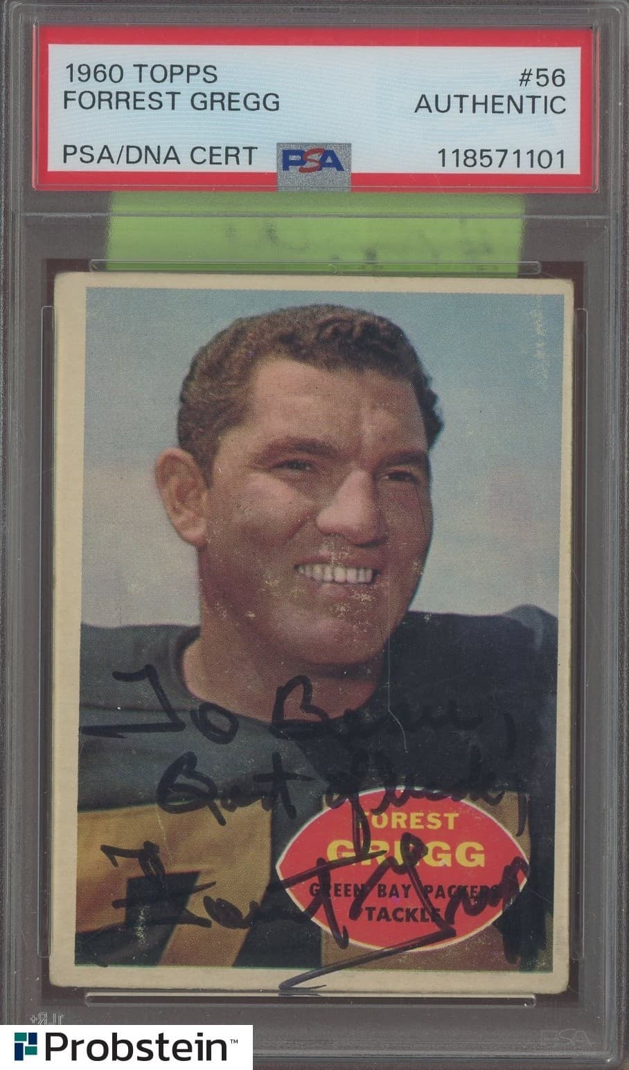 1960 Topps #56 Forrest Gregg RC Rookie AUTO PSA/DNA Authentic Dec. 2019 Packers