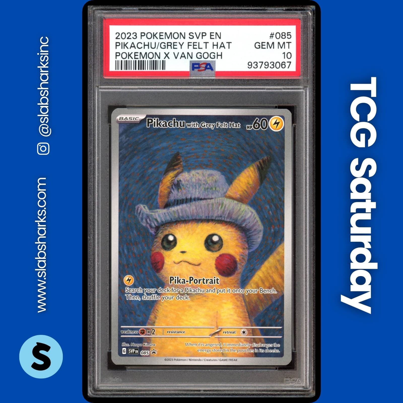 2023 POKEMON X VAN GOGH SV BS PROMO #085 PIKACHU WITH GREY FELT HAT PSA 10