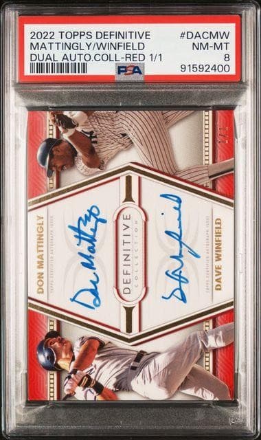2022 Topps Definitive Don Mattingly Dave Winfield 1/1 Dual Auto Red PSA 8