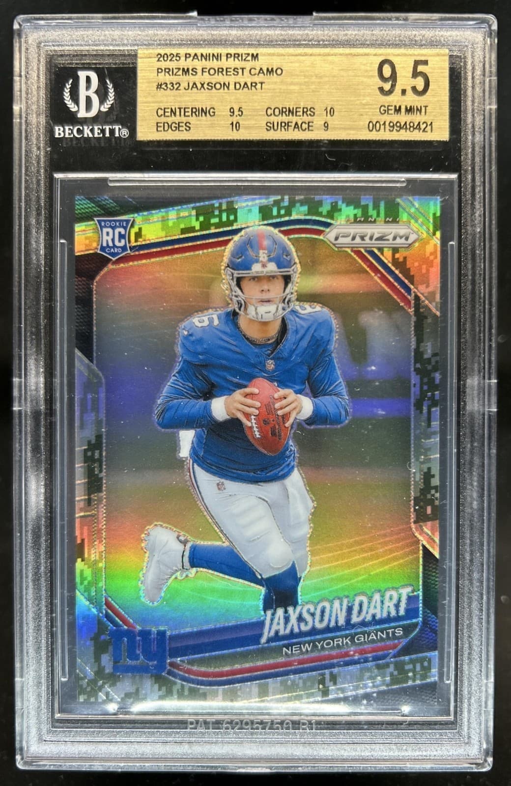 2025 Panini Prizm Jaxson Dart RC Forest Camo Rookie #/15 Giants BGS 9.5