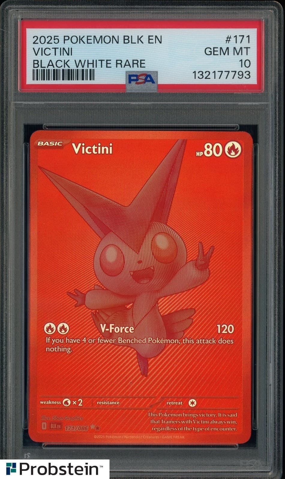 2025 Pokemon BLK EN Black Bolt Black and White Rare #171 Victini PSA 10 GEM MINT