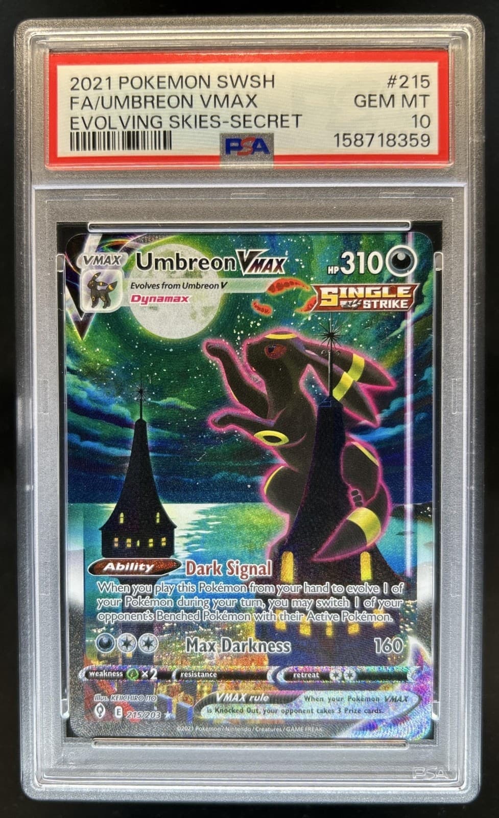 2021 Pokemon SWSH Evolving Skies Umbreon VMAX #215/203 PSA 10 GEM MINT
