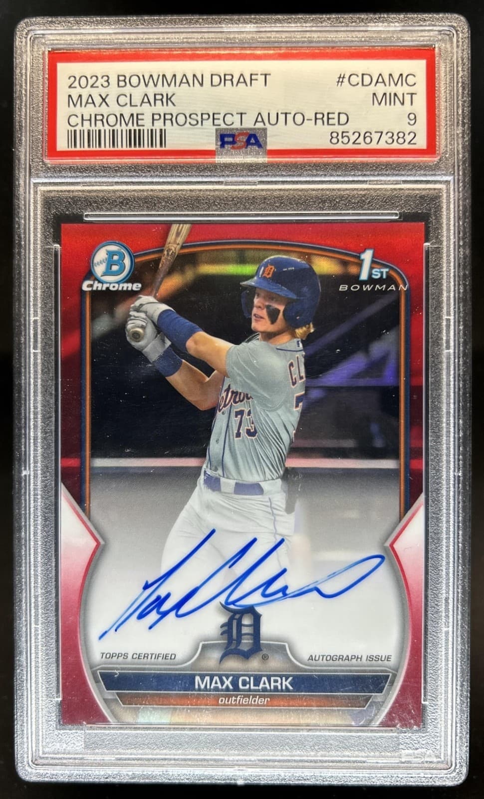 2023 Bowman Draft Max Clark Chrome Auto Red Refractor 1st #/5 Tigers PSA 9