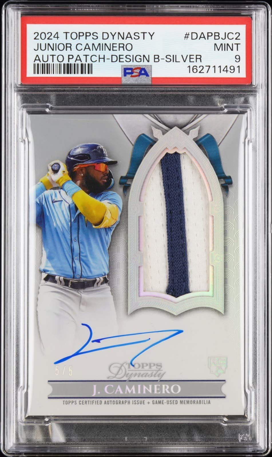 2024 Topps Dynasty Junior Caminero Rookie Patch Auto #DAPB-JC2 5/5 PSA 9 Mint