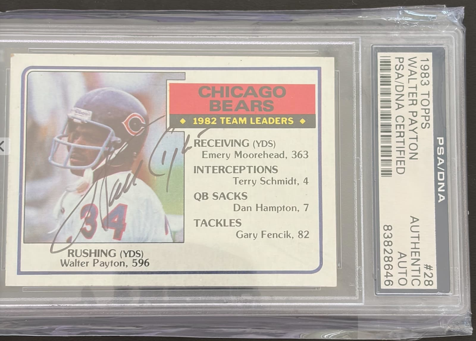 Walter Payton Signed Psa/Dna 1983 Topps Football Card #28 Autographed Auto Bears