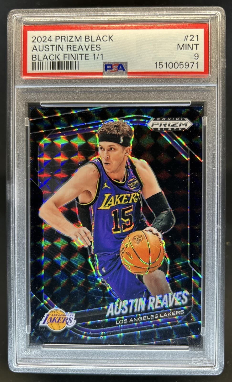2024-25 Panini Prizm Black Austin Reaves Finite #1/1 Lakers PSA 9