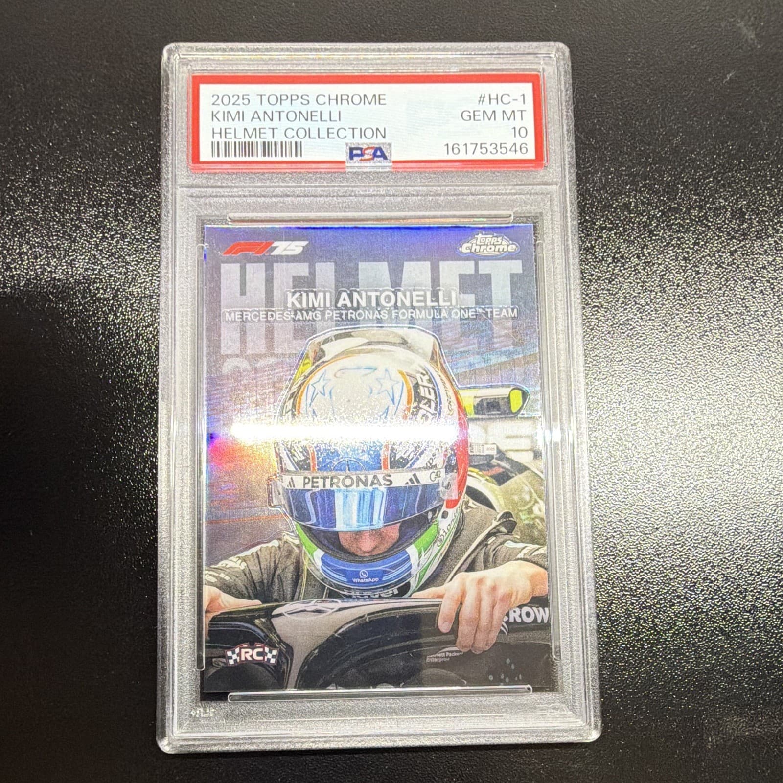 Topps Chrome Formula 1 2025 Helmet Collection #HC-1 Kimi Antonelli RC PSA 10
