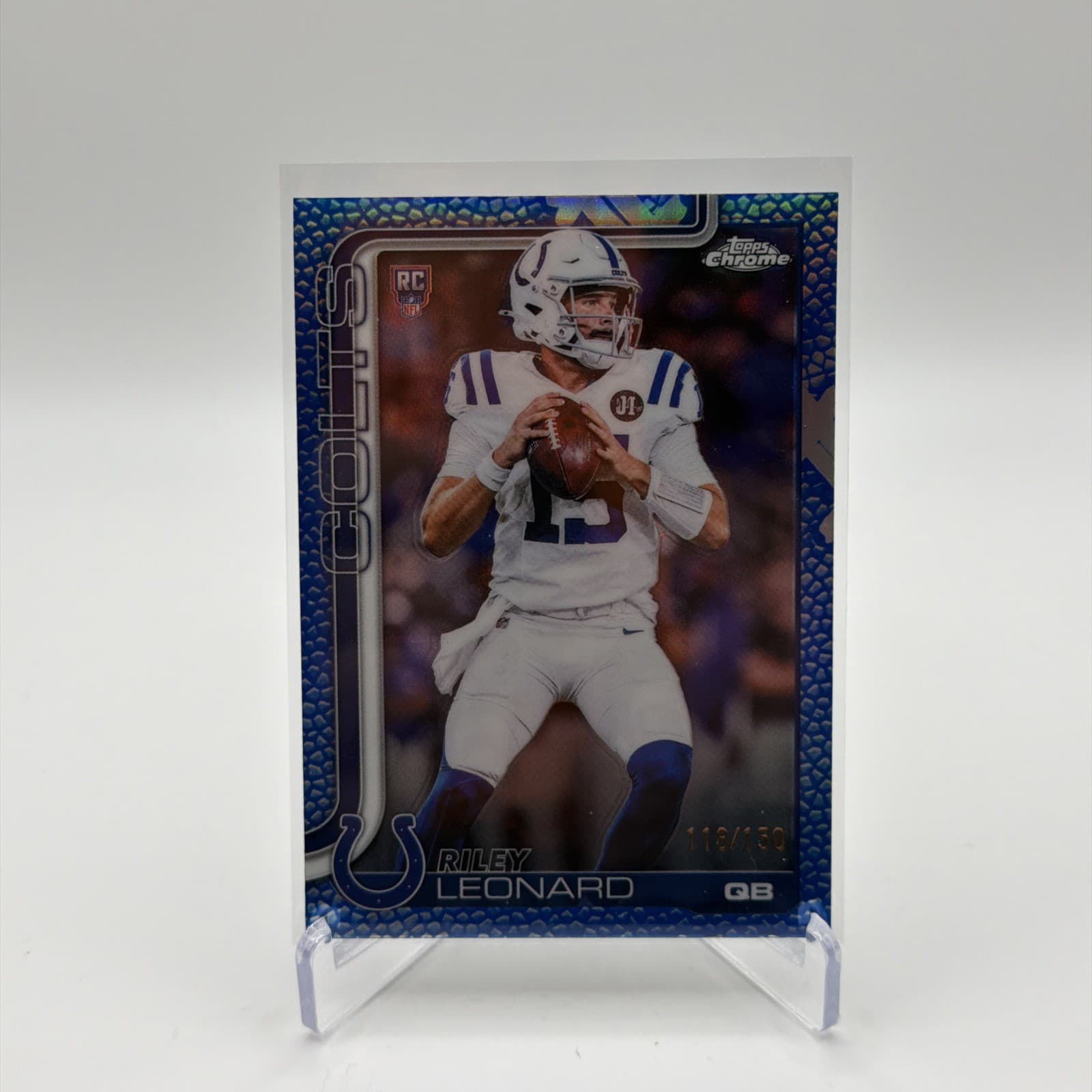 2025 Topps Chrome Football Riley Leonard Blue Pigskin Refractor /150