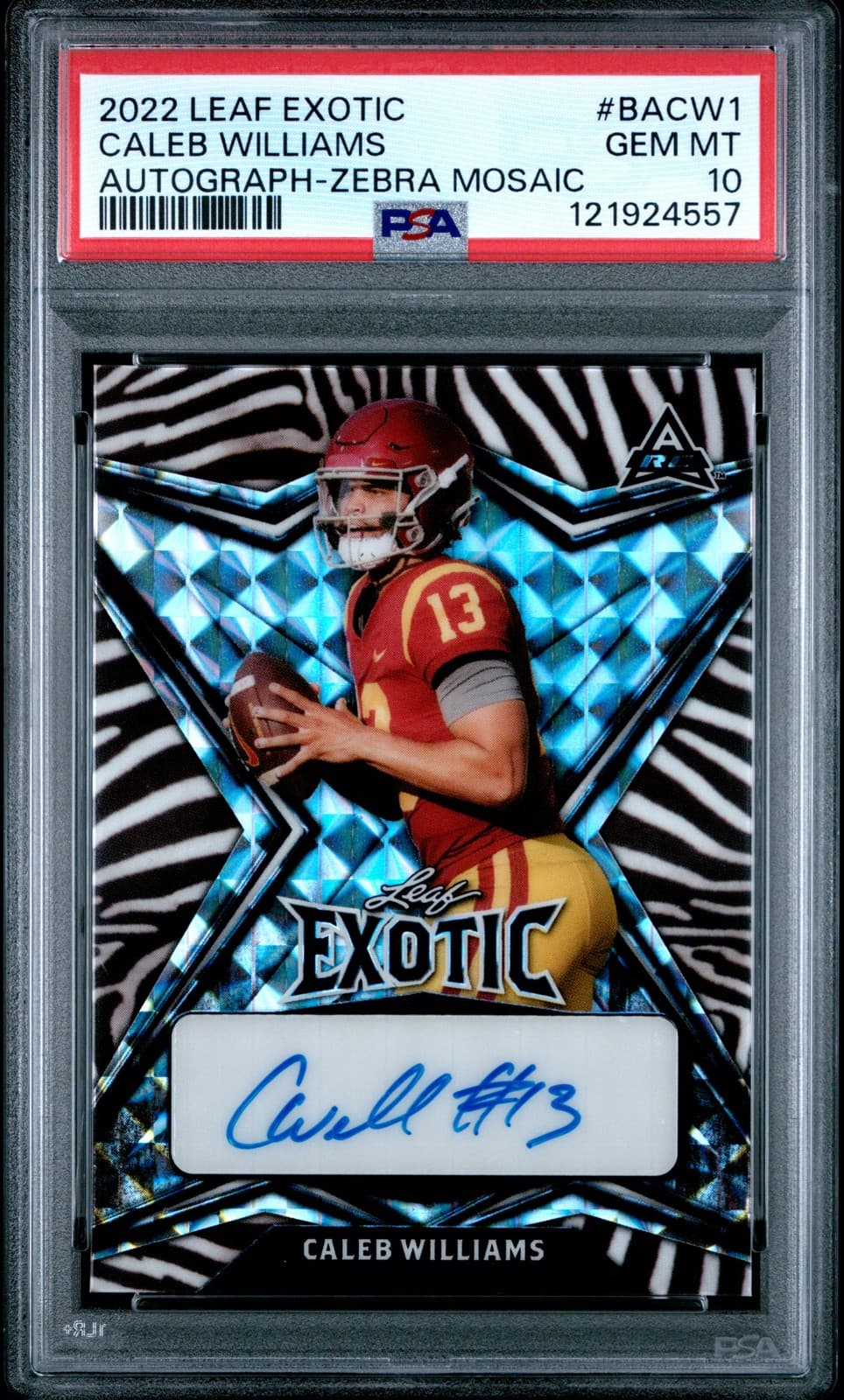 2022 Leaf Exotic Auto Zebra Mosaic #Bacw1 Caleb Williams Rc 5/7 Psa 10 Auto