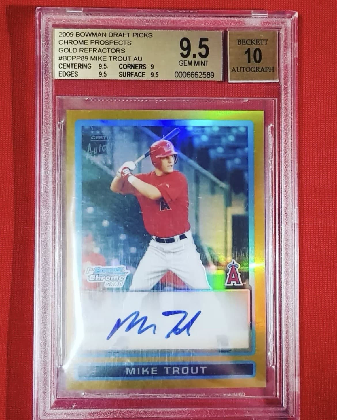 Topps 2009 Bowman Draft Picks & Prospects Mike Trout BDPP89 Gold /50 Auto BAS