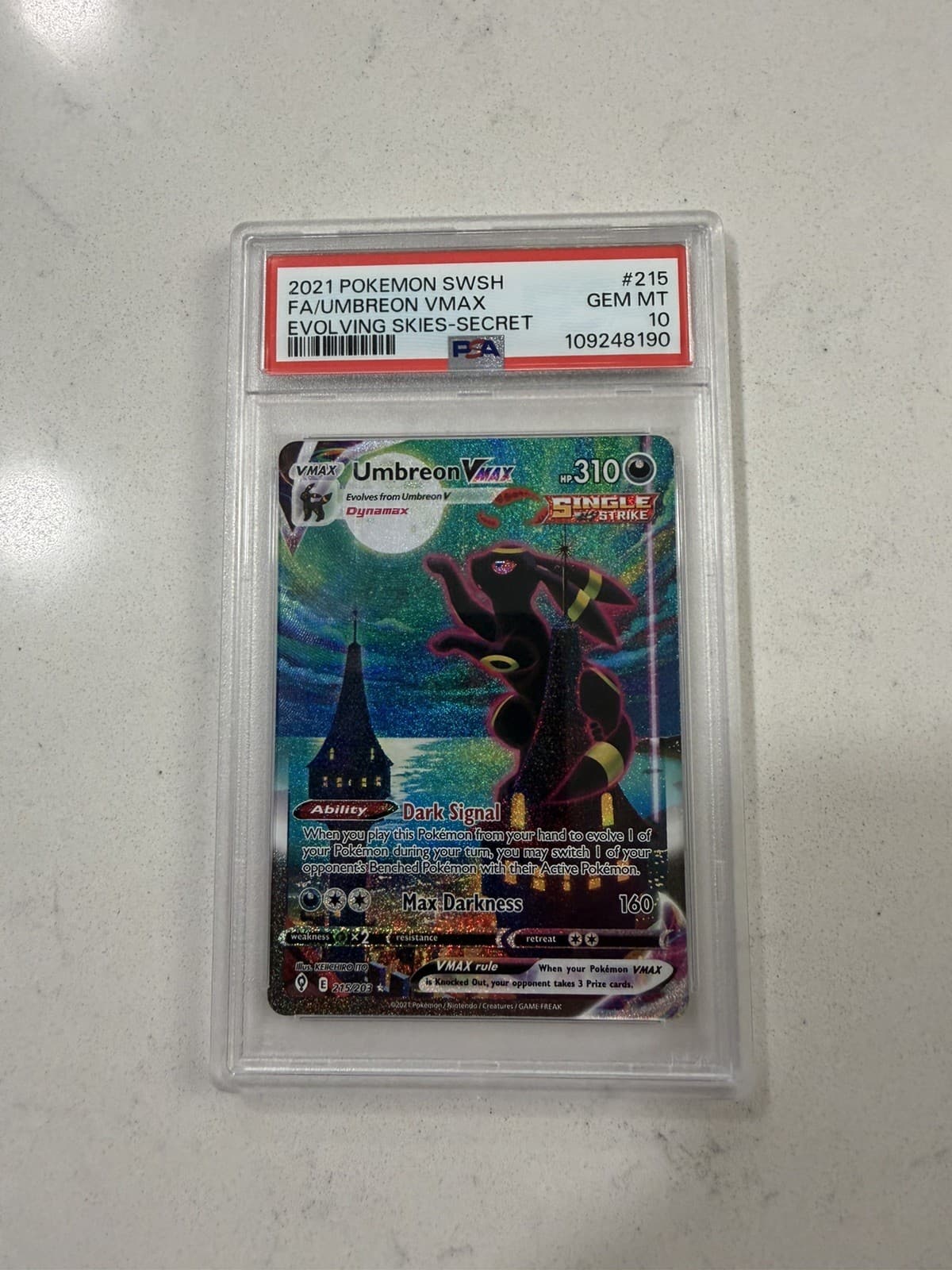 2021 Pokemon Sword & Shield Evolving Skies #215 Fa/Umbreon Vmax Secret Psa 10