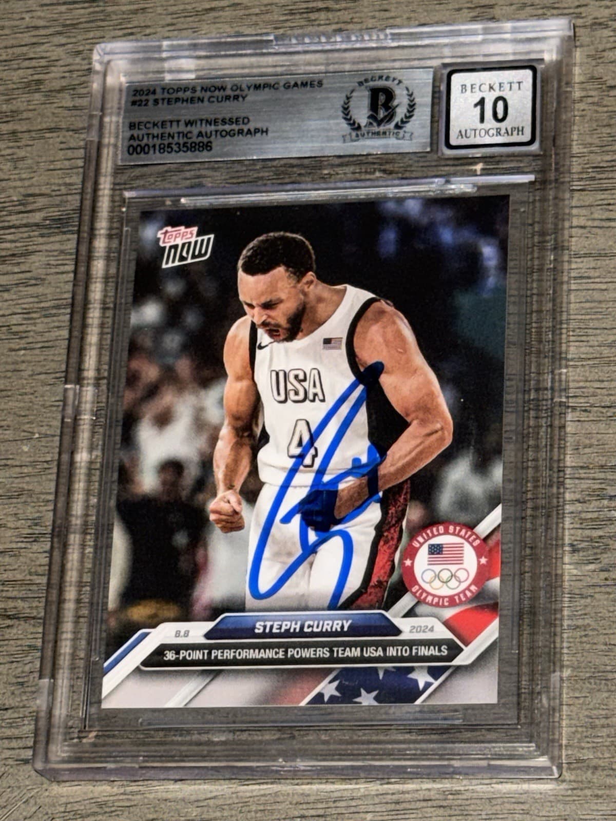 2024 Topps Now Olympic Games Stephen Curry Signed #22 USA Card BAS (BGS 10 AUTO)