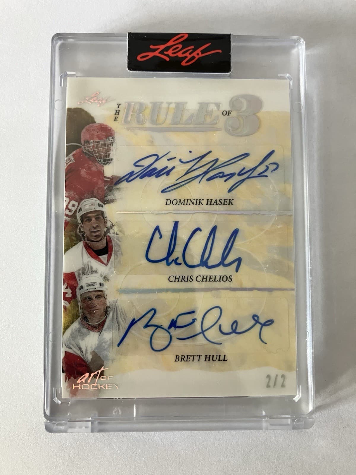 2021-22 Leaf Art of Hockey Rule of 3 Triple Auto Hasek Chelios Hull 2/2 Sealed